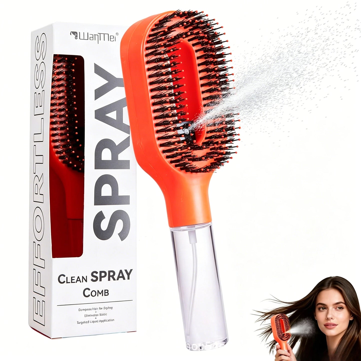 2-in-1 Mist Spray Detangling Hairbrush – Scalp Massage & Anti-Static Care