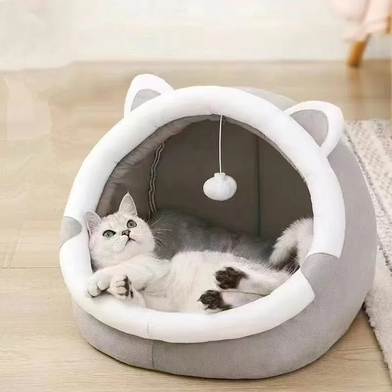 Pawora Cosy Cat Bed 🐱 — Plush Ear Design with Removable Cushion