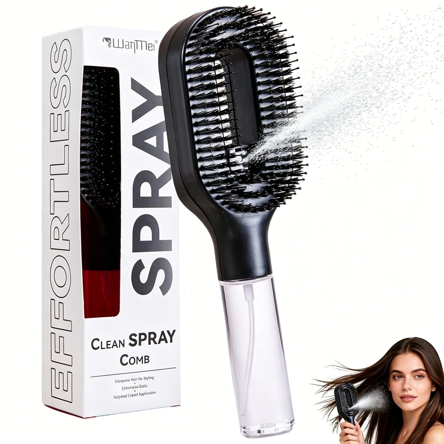 2-in-1 Mist Spray Detangling Hairbrush – Scalp Massage & Anti-Static Care
