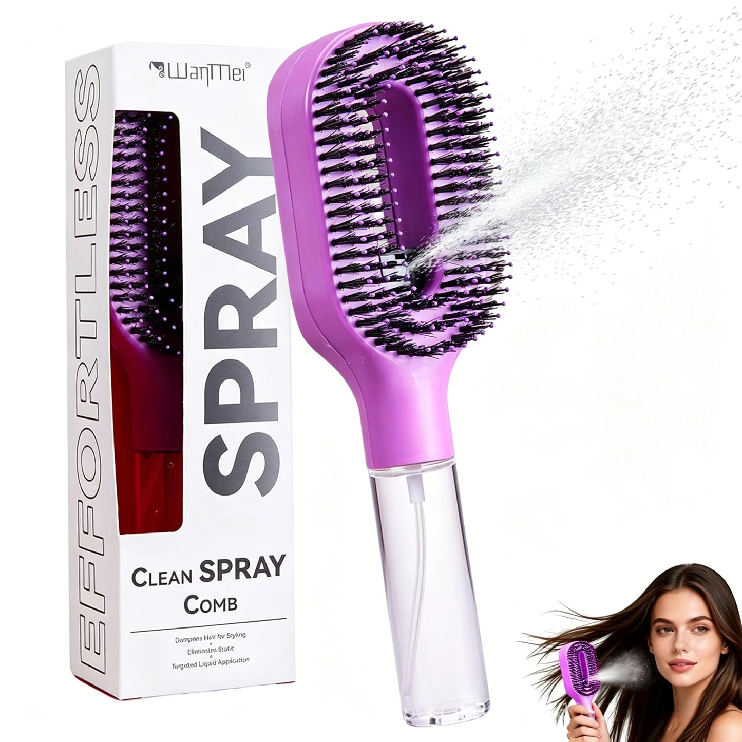 2-in-1 Mist Spray Detangling Hairbrush – Scalp Massage & Anti-Static Care